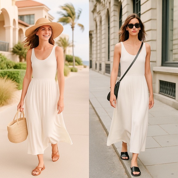 rag & bone Dresses & Skirts - Rag & Bone White Viscose Midi Dress Fit Flare Balletcore Minimalist Modern Sz M